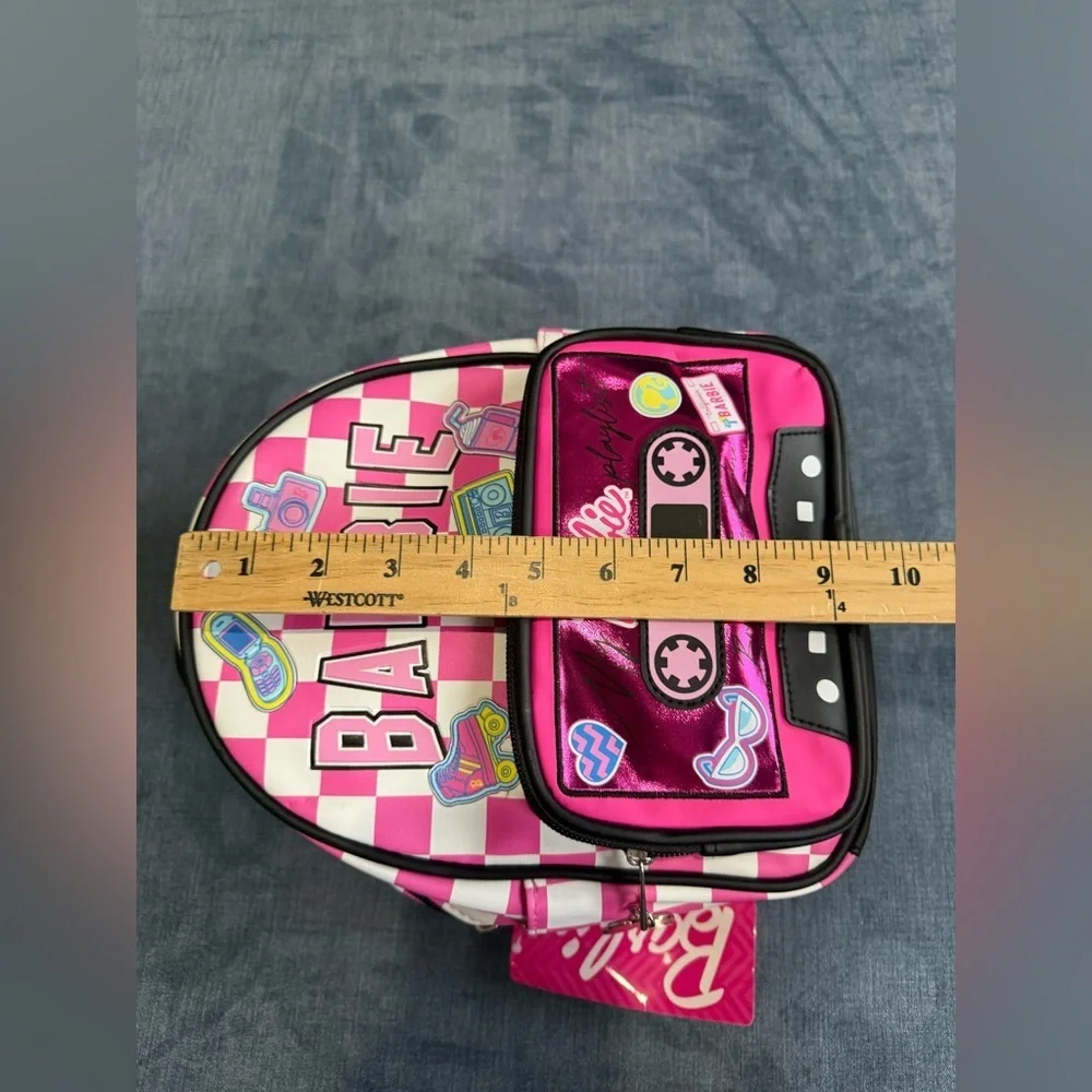 Barbie Play My Music Women’s 10.5” Adjustable Mini Backpack Pink Checkered New
